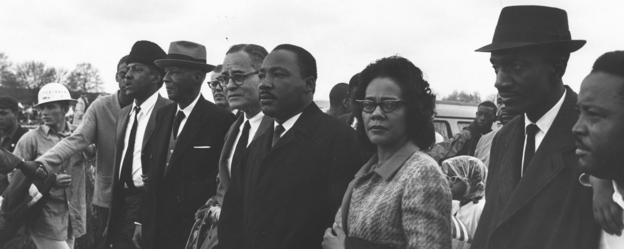 American civil rights leader Martin Luther King with his wife Coretta Scott King and colleagues during a civil rights march.