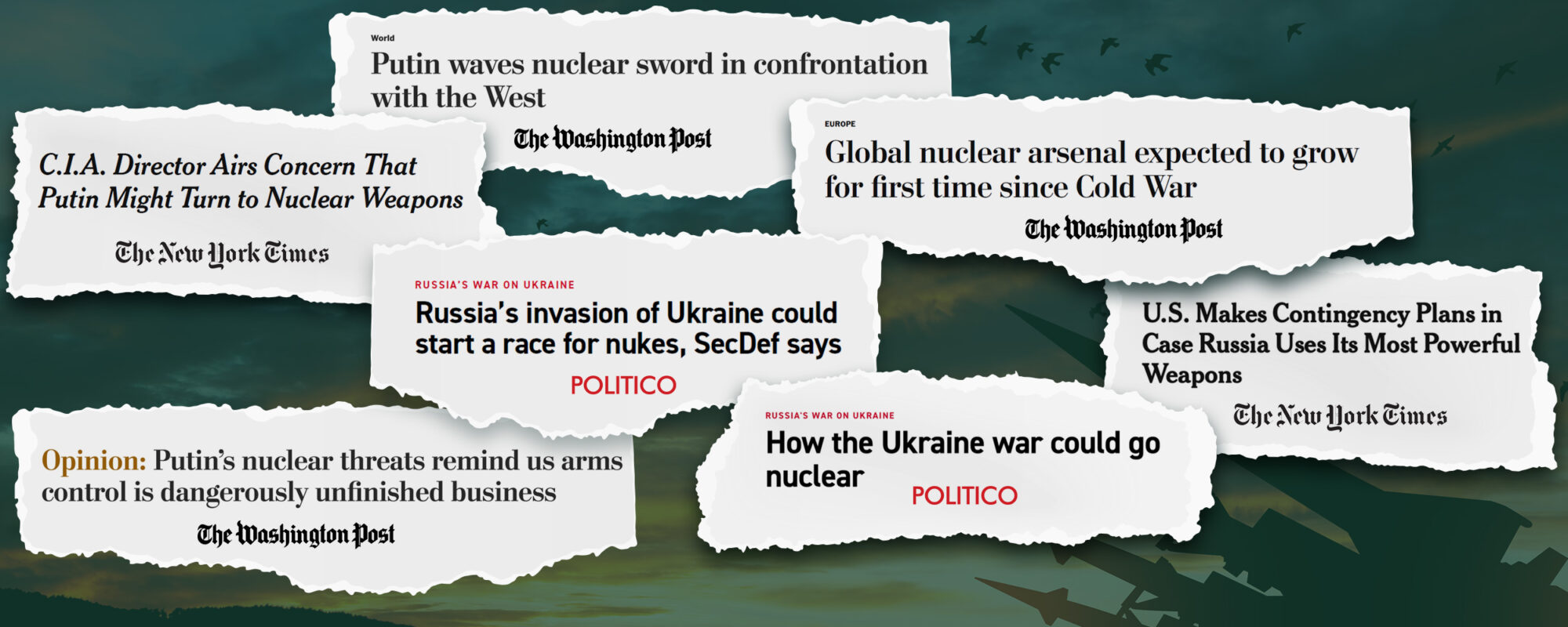 A selection of headlines related to the nuclear threat.