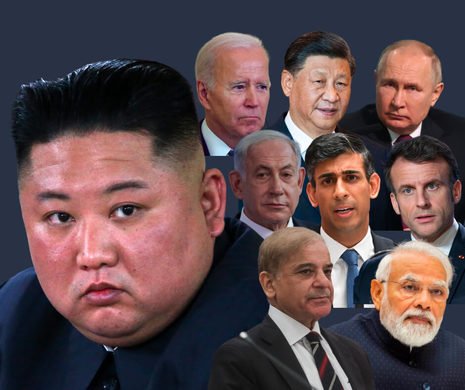 Collage of the leaders of all the nations that possess nuclear weapons