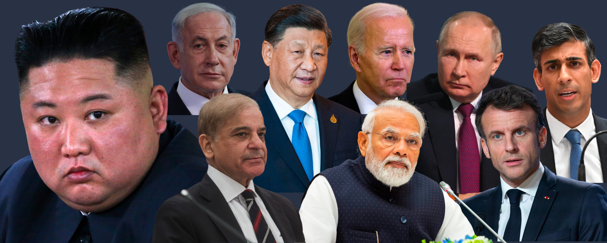 Collage of the leaders of all the nations that possess nuclear weapons