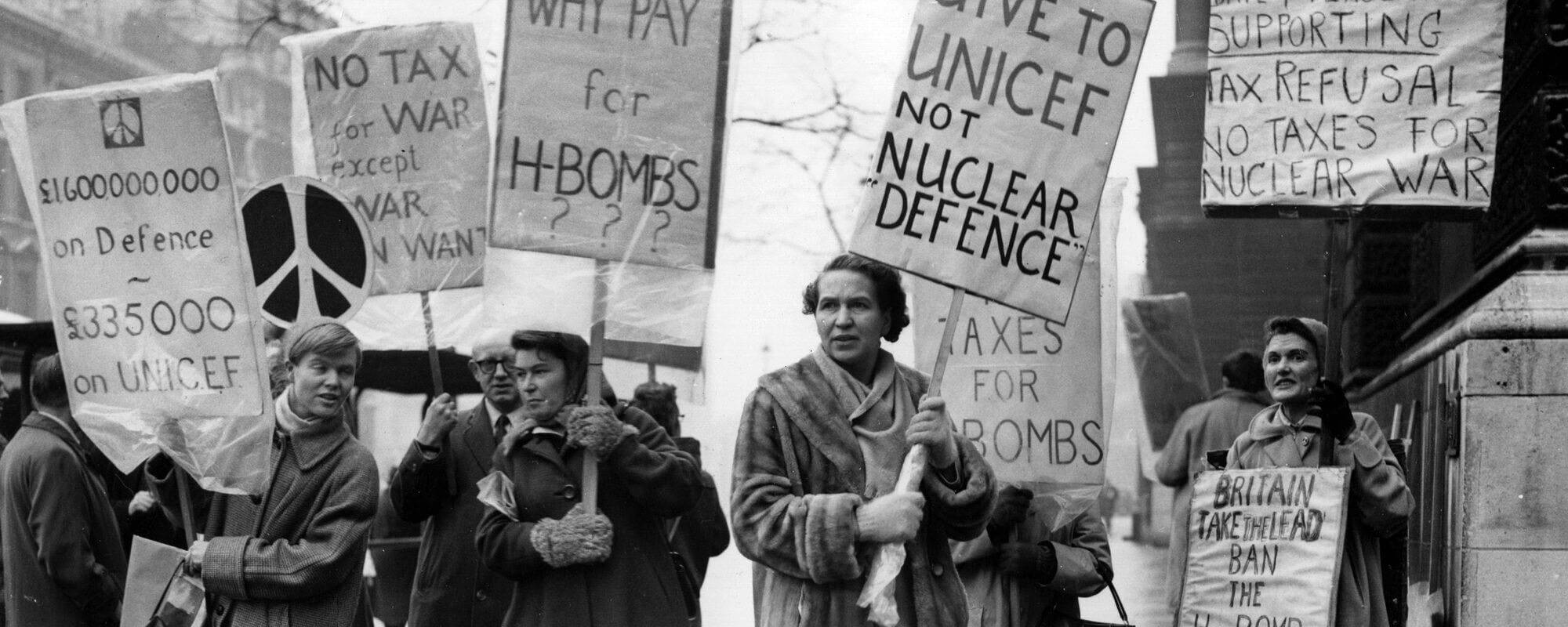 A declaration of the intention to withhold, in the coming financial year, a proportion of income tax equivalent to nuclear defence was handed in to the Treasury while protester held a poster parade outside.